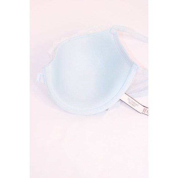Victoria's Secret 34DD Blue Solid Push Up Lace Lightly Padded Unwired Razorback - Picture 7 of 14